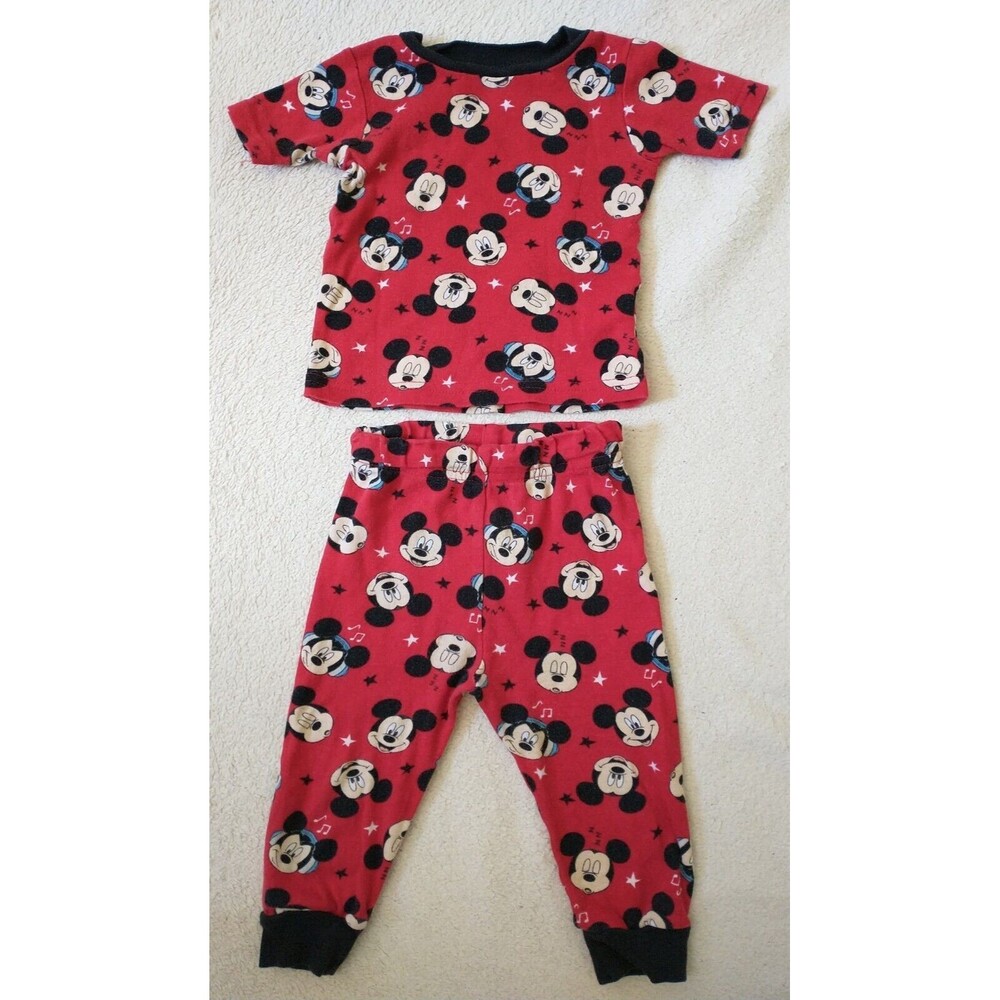Disney Mickey Mouse Pajama Set Boy Toddler 24M Red Cotton All Over Print